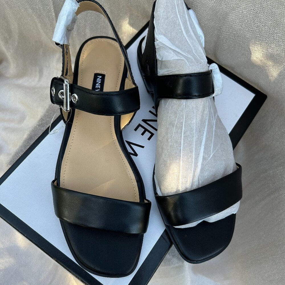 New Nine West Gia Women's Black Leather Sandals 9M
